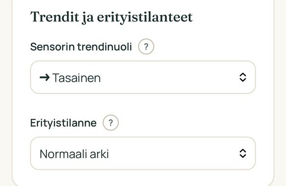 Sensorin trendinuoli ja erityistilanteet